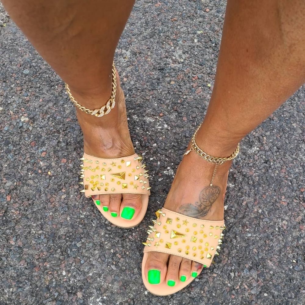 Tan Colored Studs and Spike Sandals